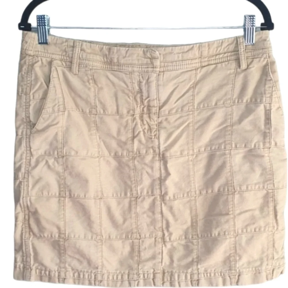 Y2K Khaki Patchwork Mini Skirt Cotton Womens Size 8 Vintage